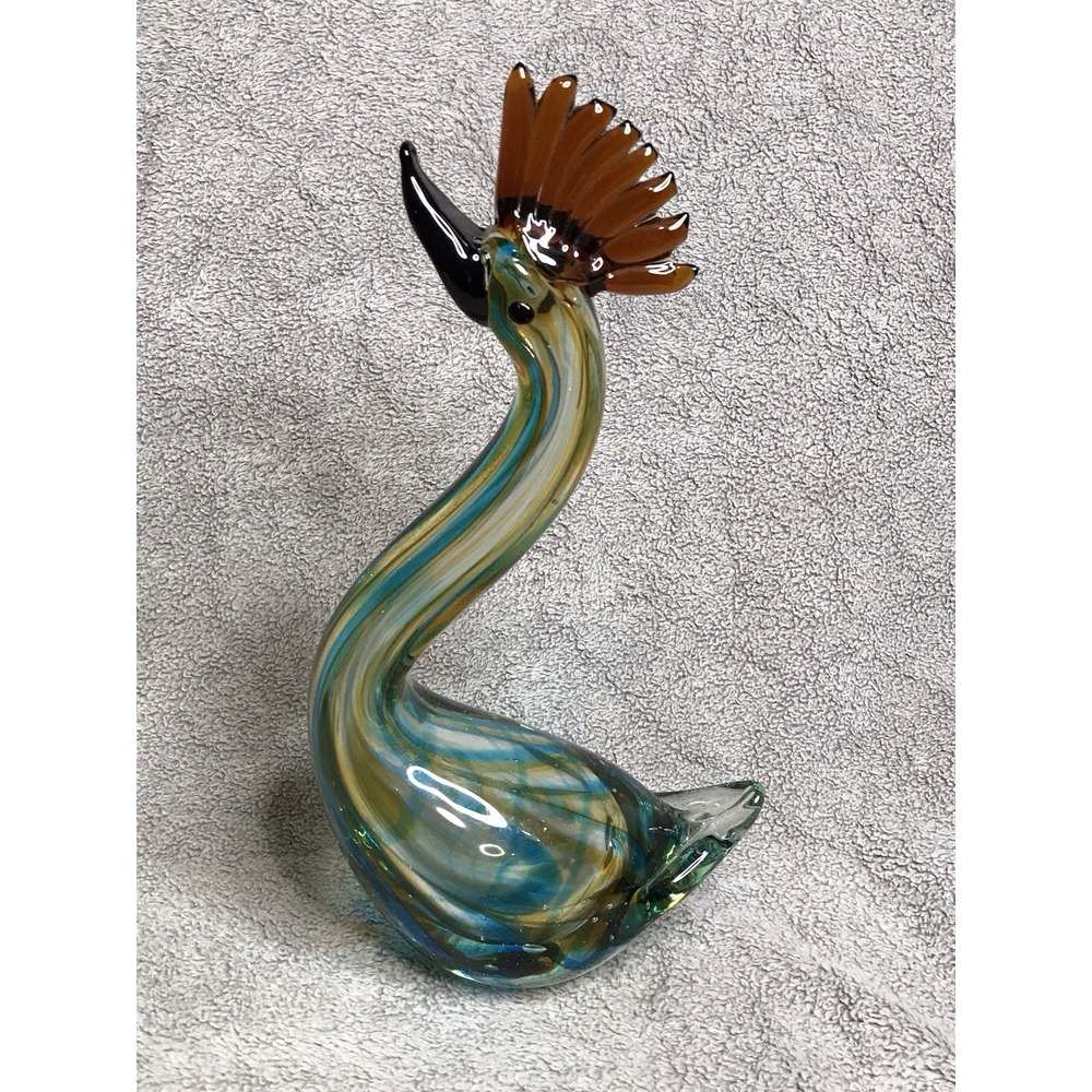 Vintage Cristalleria d'arte Murano Glass Duck Blue Green Yellow‎ 14" Figurine